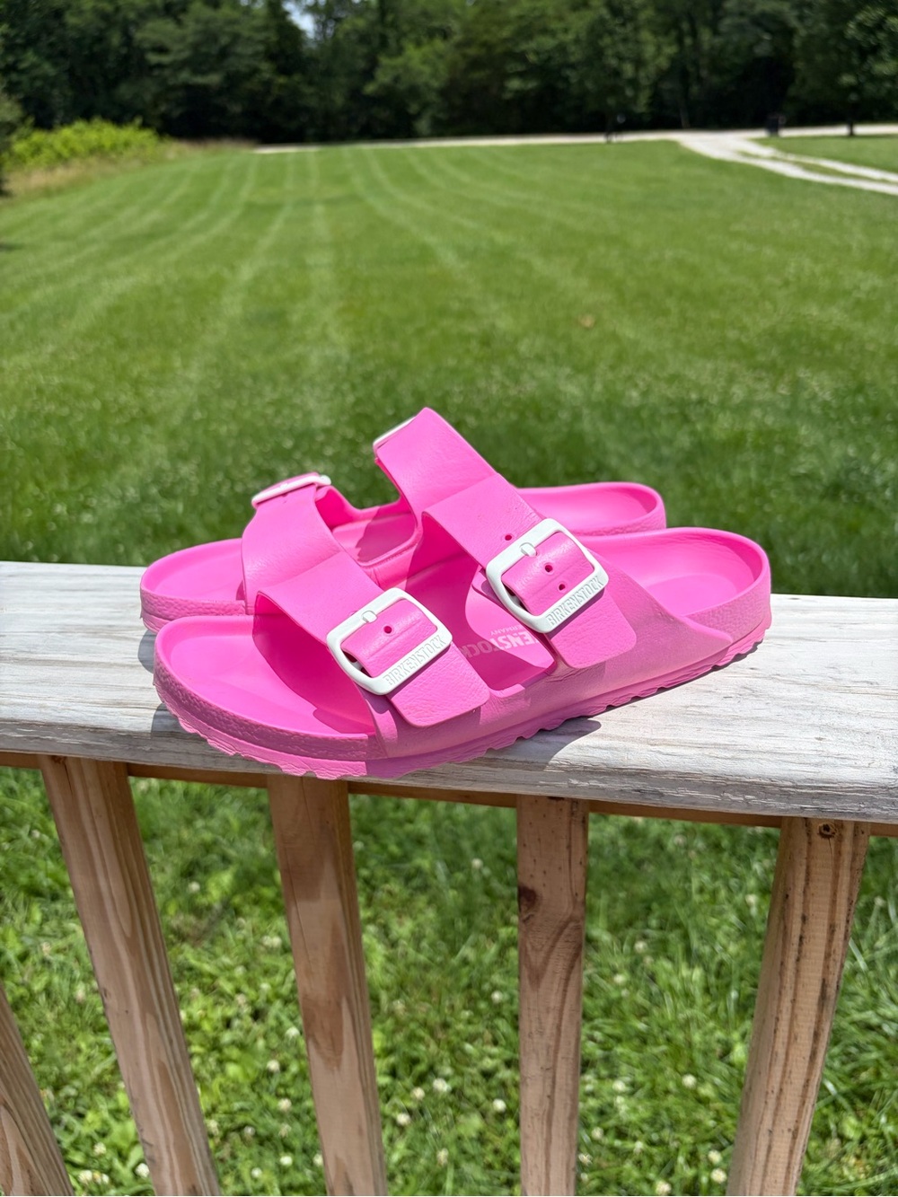 Birkenstock Arizona EVA Sandals Pink Double Strap Size 38/7 Or 7.5